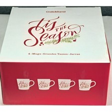 Crate And Barrel Tis The Season Mugs Set Of 4 White Red Christmas 16oz 371-673