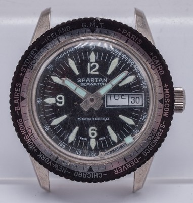4u2fix 1960s Chancellor Spartan Seawatch 5 ATM Men's 37mm World Timer Dive Watch