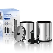 1.5G Stainless Steel Countertop Gravity-Fed Water Filter System, NSF/ANSI 42&...