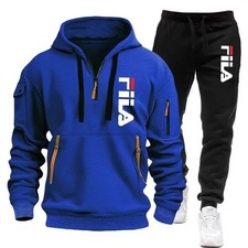 Tuta uomo felpa con cappuccio cerniera trasversale Tracksuit 2 Pezzi