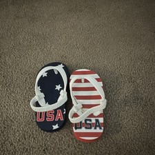 Cat  Jack Unisex Baby/Toddler Flip Flop Sandals 5/6 USA Stars Red/White/Blue