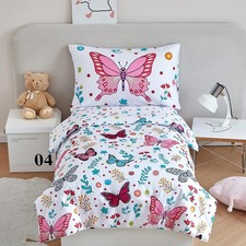 4-Piece Girls Butterfly Bedding in Pink Floral - Reversible Colorful Flower T...