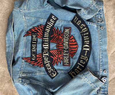 Harley-Davidson Embroidered Denim Jacket Size: L Light blue