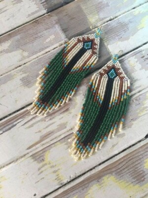 Tribal Earrings Native Large Boho American Seed Beads Handmade Earring