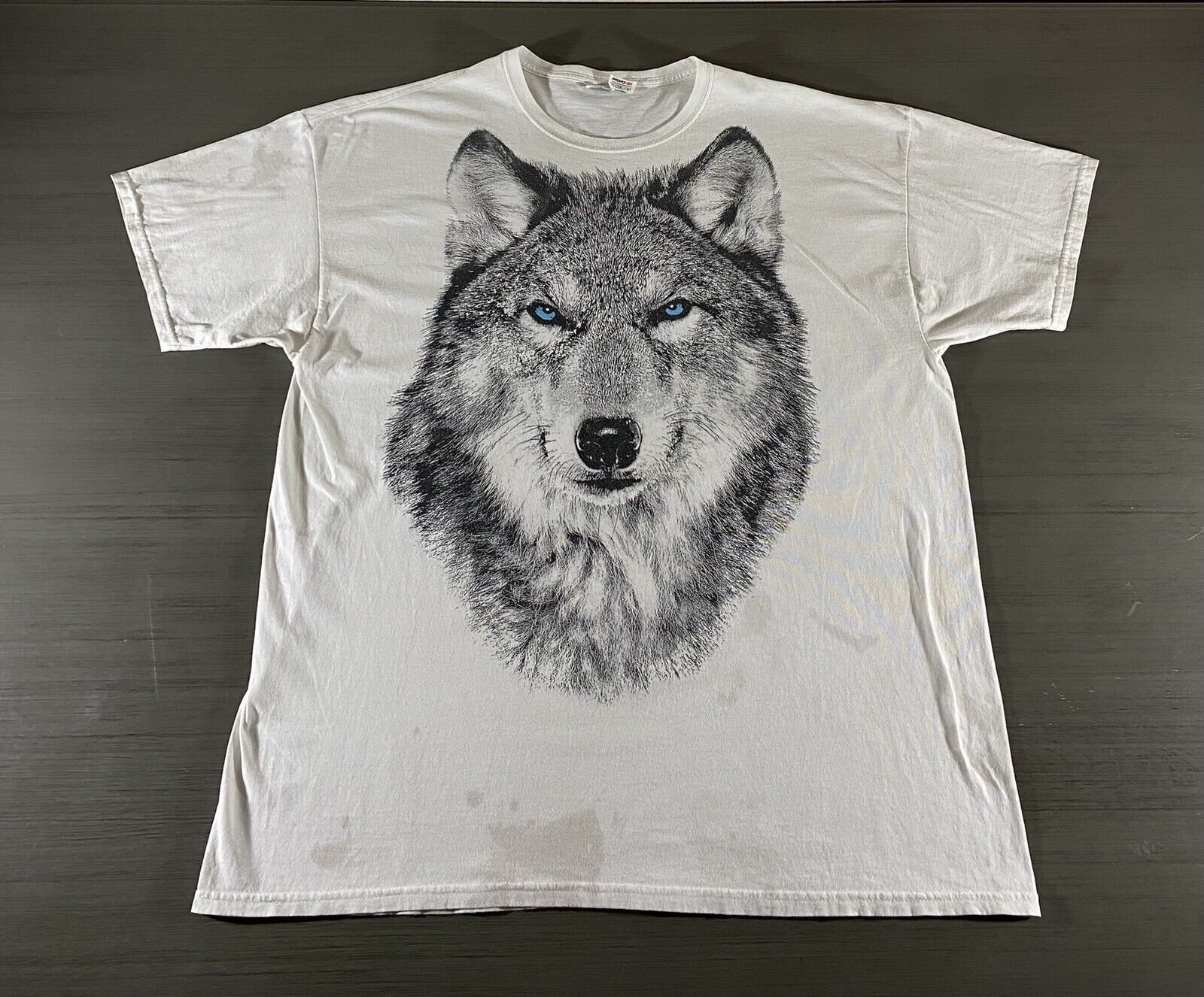 Wolf Shirt Mens 2XL XXL White Black Big Face Animal Blue Eyes Cotton  Graphic Tee | eBay