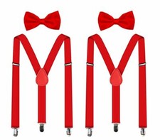 2 Sets of Red Bow Tie  Suspender Set Tuxedo Wedding Formal Men's Accessories
