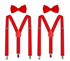2 Sets of Red (Bow Tie & Suspender Set) Tuxedo Wedding Formal Men's Accessories 
