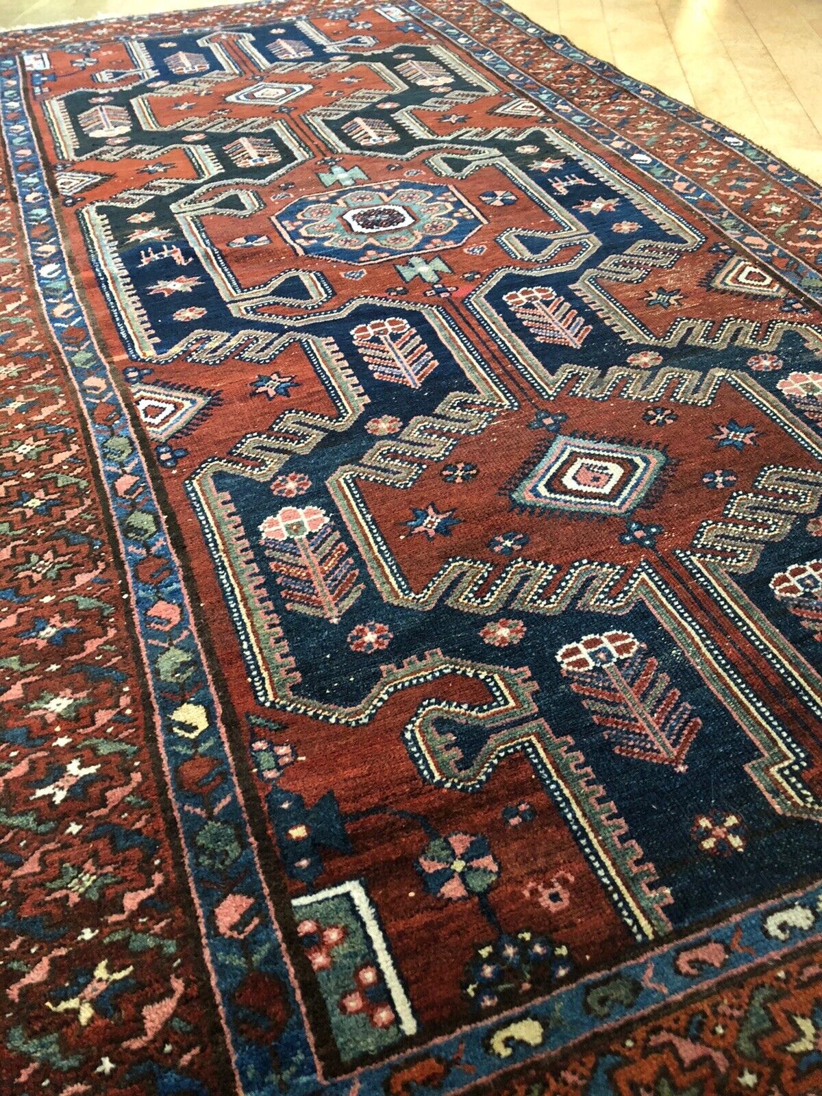 4'5"x8'2" Antique Zenjan hand-knotted wool tribal rug/ beautiful organic colors