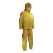 Heavy-Duty PVC 3-Pc Rain Suit with Hooded Jacket  Bib Overalls, Large