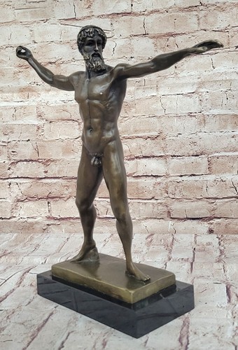 14" European copper bronze marble carved finely Poseidon Sculpture Nude Gift - 第 3/10 張圖片