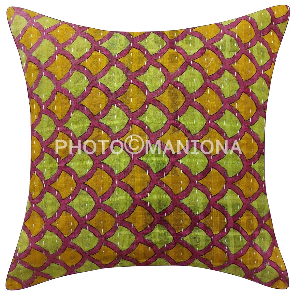 Vintage Kantha Cushion, Sofa Chair Cushion, Vintage Kantha Shams Indian Kantha - Image 3 of 4