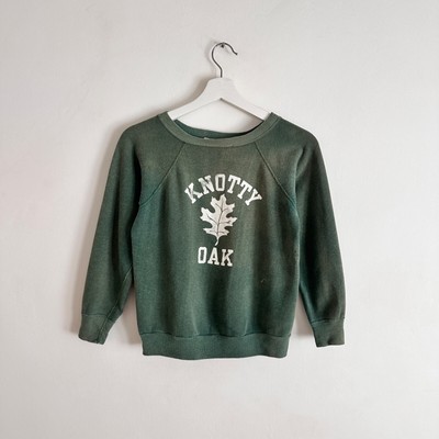 vintage 60s soft faded knotty oak green sweatshirt school camp gym 50s