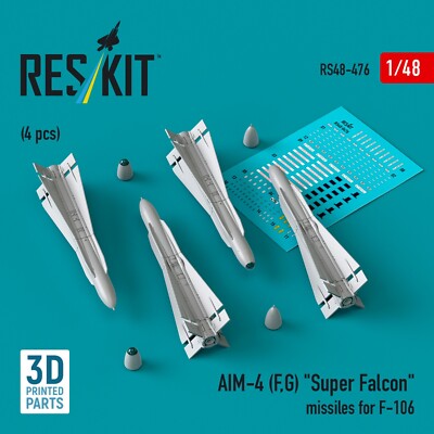 AIM-4 (F, G) ''Super Falcon'' Raketen für F-106 4 Stück Maßstab 1:48 ResKit RS4...