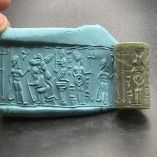Unique Ancient Near Eastern Jade Stone Cyclical Seal Bead With Impressions