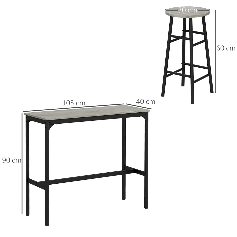 Industrial 3pcs Bar Table Set with 2 Stools Dining Seat Furniture Bistro NEW UK - Image 3 of 4