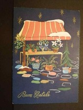 Cartolina Buon Natale Rilievo Chiosco Fiori Agrifoglio Z720