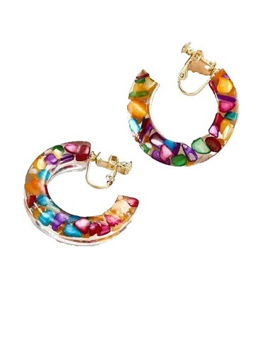 Boucles D'oreilles Clips La Tribu Rigaux - Lucite Beige - Pendantes 8,5 Cm - Occasion Bon état