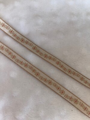 5 yards Tan red white woven jacquard sewing trim daisies daisy 3/8'' wide