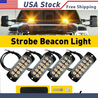 LED Amber Hazard Emergency Warning Beacon Dash Flash Strobe Light Bar Foglight X