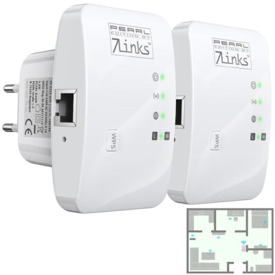 7links 2er-Set Mini-WLAN-Repeater mit WPS-Taste, 300 Mbit/s, 2,4 GHz & LAN