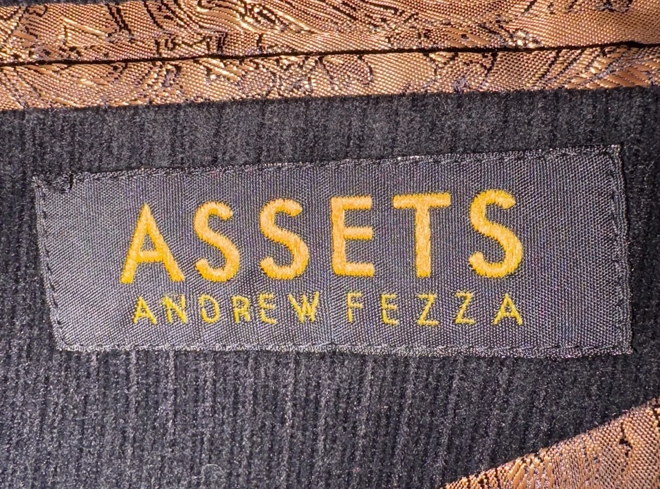 Andrew Fezza Assets Black Ribbed Velvet Blazer Jacket Sport Coat Mens 44R (J) - Image 3 of 4