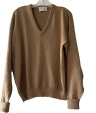 Vintage! Lord Jeff Mens Size Large Wool Blend Brown V-neck Sweater Made in USA