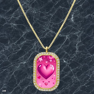Stunning Colorful Hearts Pendant Necklace Printed Design Dazzling Gold Tone Fine