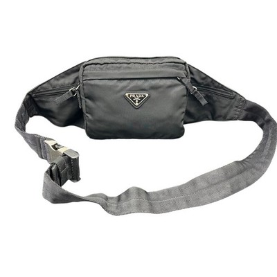PRADA V210 Black Tessuto Nylon Triangle Logo Plate Waist Hip Body Bag Unisex