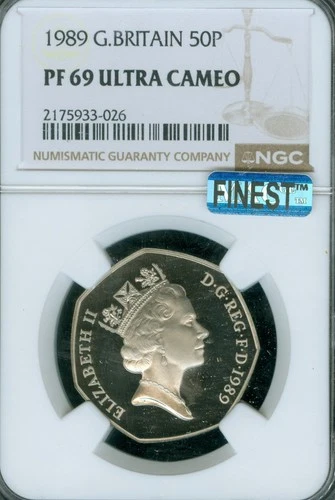 1989 GREAT BRITAIN 50 PENCE NGC PF69 UCAM MAC FINEST GRADE & SPOTLESS  .