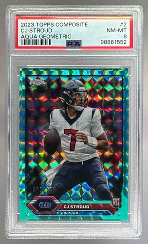 98861552 CJ Stroud 2023 Topps Composite #2 Aqua Geometric Chrome RC /175 PSA 8