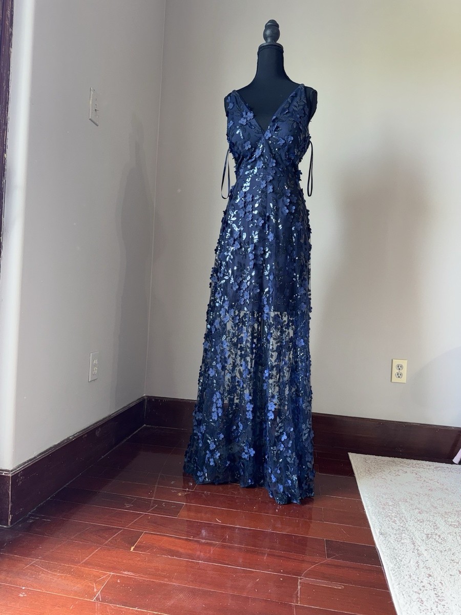 Blondie Nites Navy Blue Floral Sequin Mesh Long Gown Dress Size 10 | eBay Blondie Nites Navy Blue Floral Sequin Mesh Long Gown Dress Size 10 | eBay