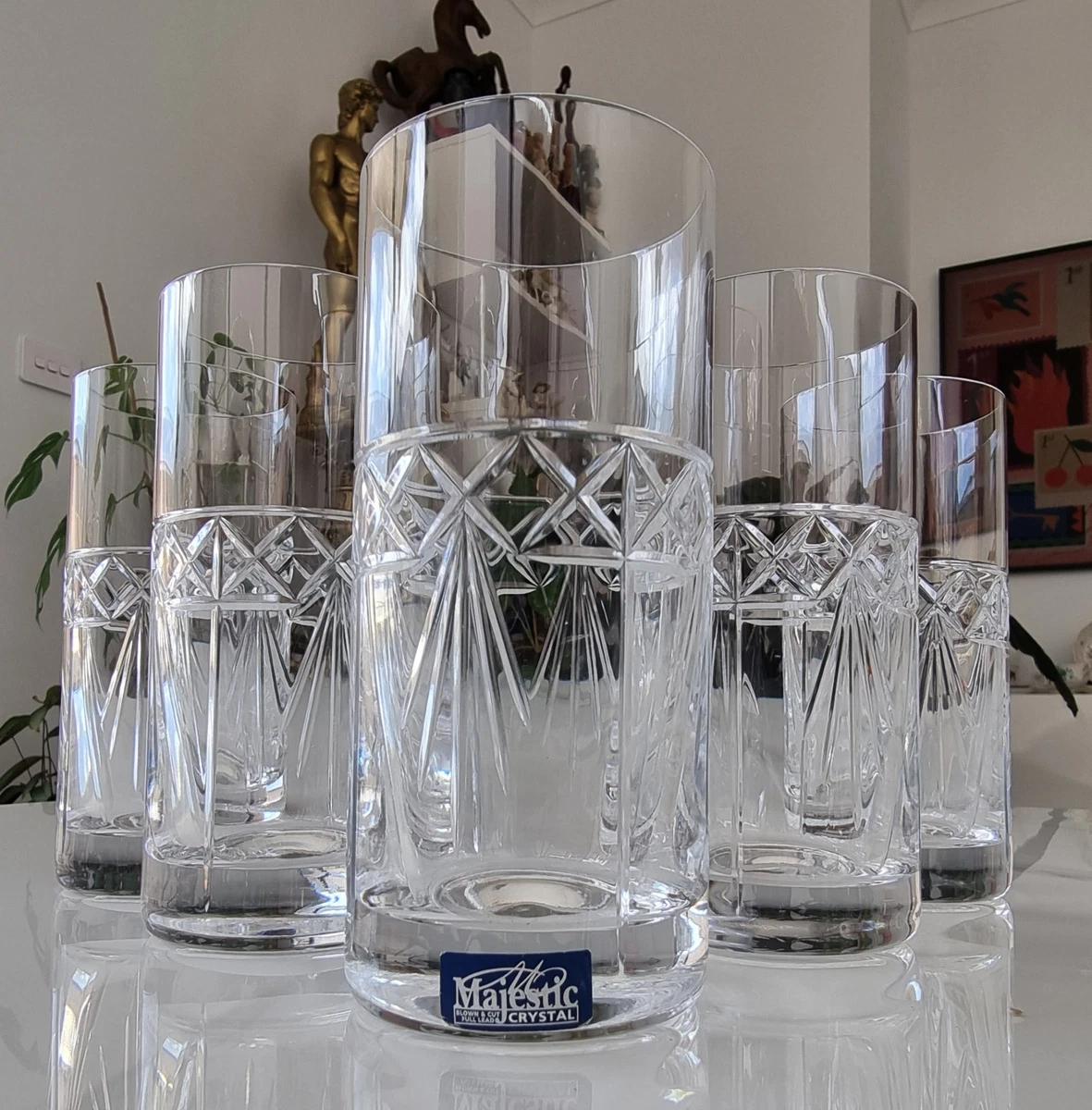 5 Bohemia Majestic Blown And Cut Full Lead Crystal  HIGHBALL Tumblers  350ml