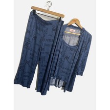 Juicy Couture Pajama Set Women Medium Blue 3pc Ribbed Cardigan Tank Pants Y2K