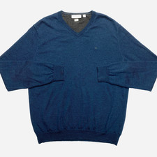 Calvin Klein V-Neck Sweater Mens Size XL Navy Blue Italian Merino Wool Classic