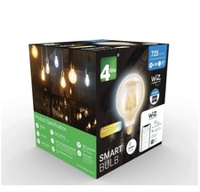(PACK OF 4) 4lite WiZ Smart LED Filament Bulb G125 Amber WiFi E27 Alexa Google