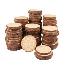 70 PCS 3-4 Inch Natural Wood Slices, Unfinished Pine Wood Circles with Barks ...