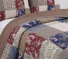 Patchwork King Quilt With 2 Shams Paisley Cotton Reversible Cozy Line