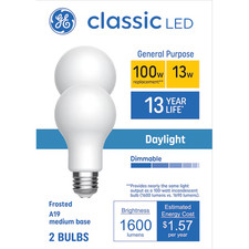GE Classic LED Lightbulbs-100w-Frosted-A19-Daylight-2 Pack