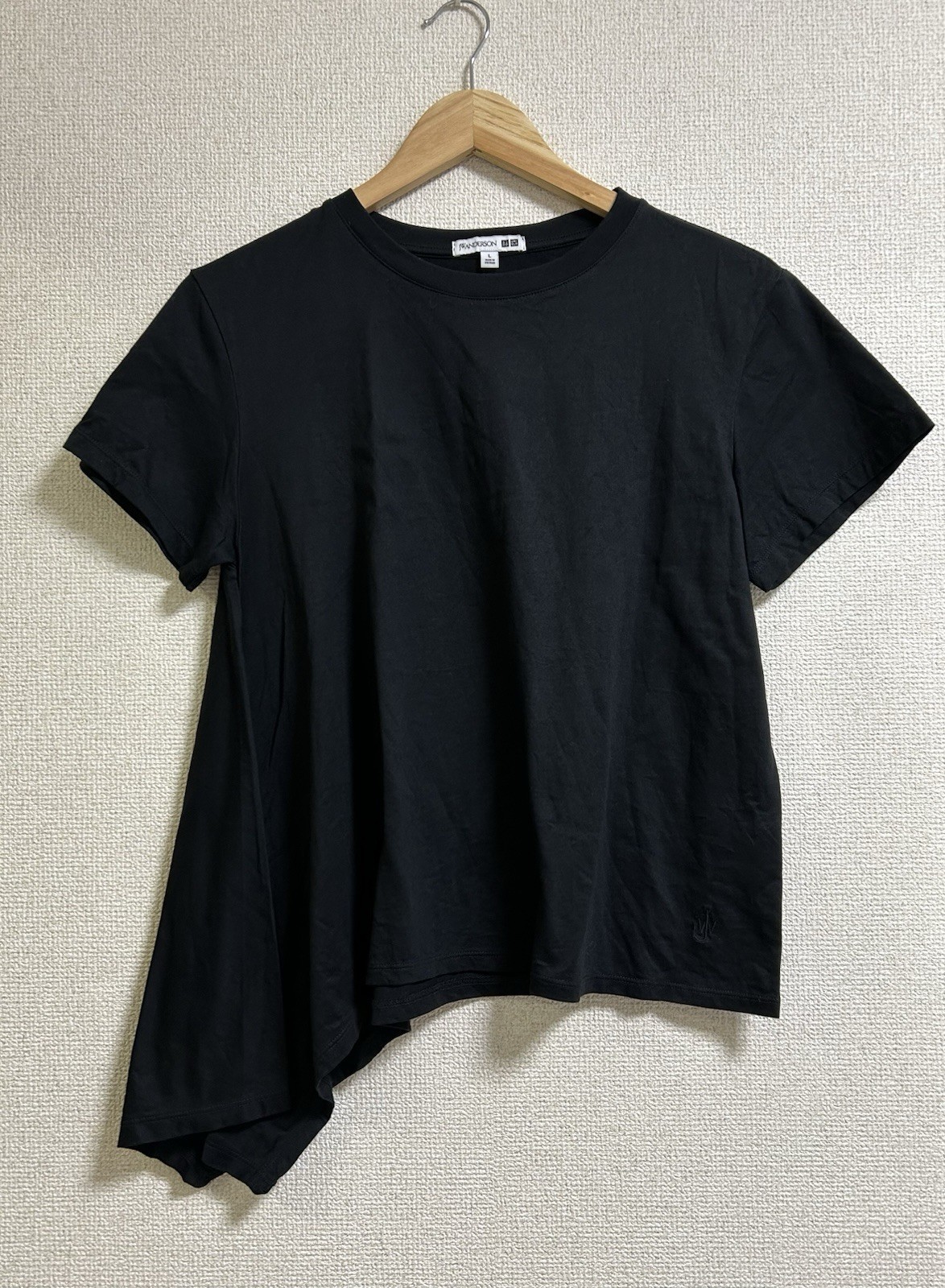 Uniqlo x Jw Anderson Womens Black Cotton Asymmetrical Hem Tee T Shirt Sz L