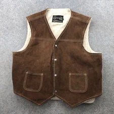 Vintage Sears The Leather Shop Vest Mens XL Brown Suede Sherpa Lined Western 70s