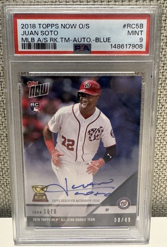  Topps Now Juan Soto Rookie Auto Blue /49 PSA 9 RC Nationals