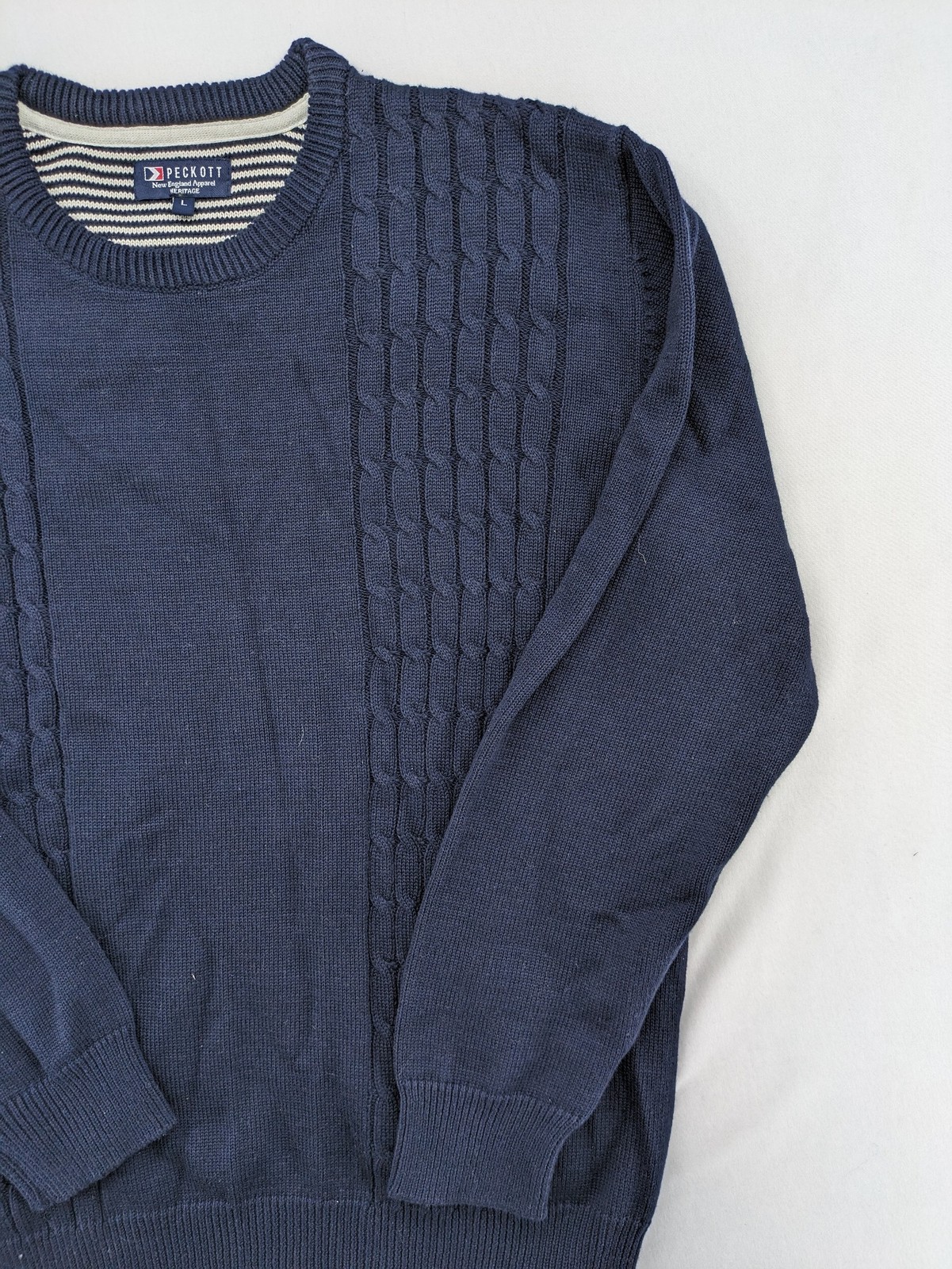 PECKOTT Herren Strickpullover L dunkelblau Zopfmuster Baumwolle Polyacryl image 2
