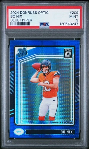 Bo Nix Rookie RC #209 2024 Panini Donruss Optic Blue Hyper PSA 9 Broncos