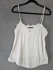 Abercrombie Fitch Womens Camisole Tank Top XL Cream Satin Lace Vneck Croquet