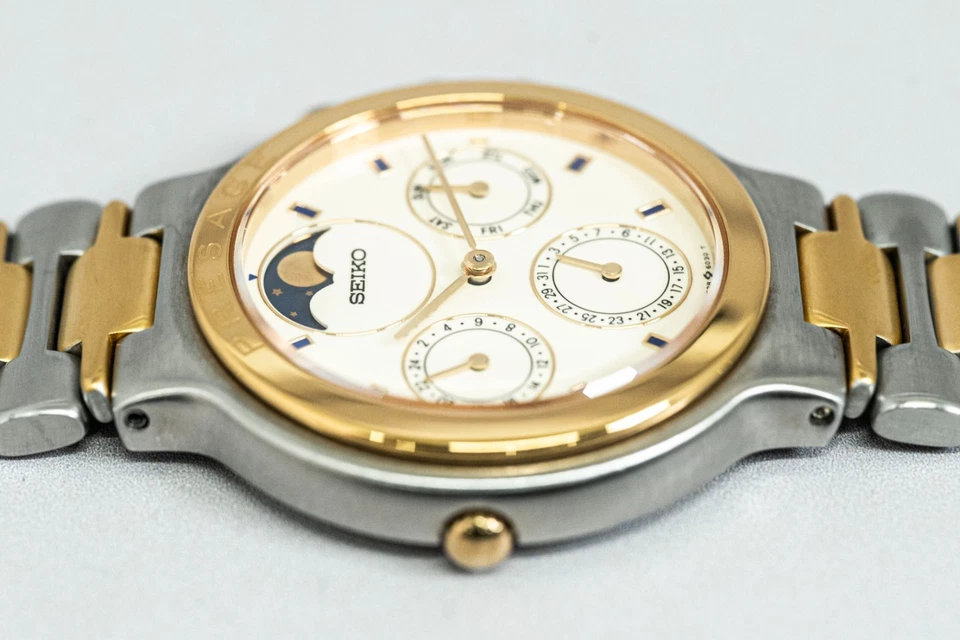 *近乎完好* 复古 1990 精工 Presage 月相 7F38-6040 石英金 35 毫米男式 — 第 4/4 张图片