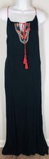 NEW Raga Maxi Dress XS Gauze Black Embroider Tassel Tie NWT BOHO Sundress