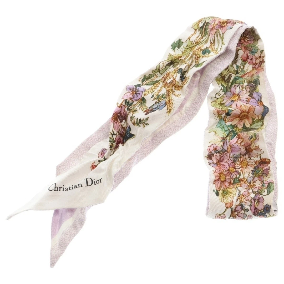 Christian Dior 4 Saisons Printemps Mitza Fleur Foulard Soie Blanc x Violet Occasion 0