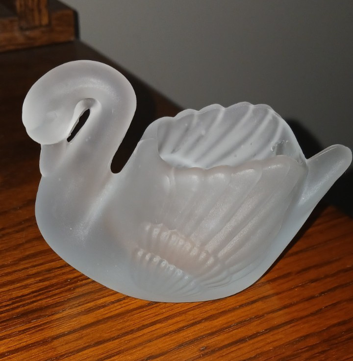 Vintage Frosted Clear Satin Swan Trinket/Votive Holder