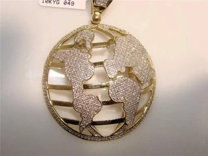 Authentic Men's 2Ct Round Cut Moissanite Globe World Charm Pendant 14K Yellow Gold Plated
