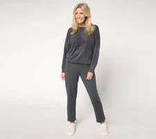 Barefoot Dreams Petite CozyChic Lite Pullover & Straight Leg Pant Set Onyx Blue